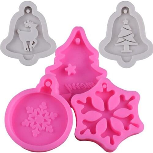 Christmas Cake Silicone Mold Tree Snowflake Deer Bell Pendant Fondant Chocolate Mold Cake Decorating Tools Soap Mould Cake Tools