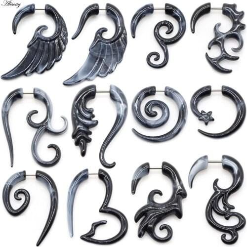 Alisouy 2 PC Heteromorphism Shape Gauge Ear Plug Double Color Acrylic Flesh Earring Wing Heart Spiral Body Piercing Jewelry