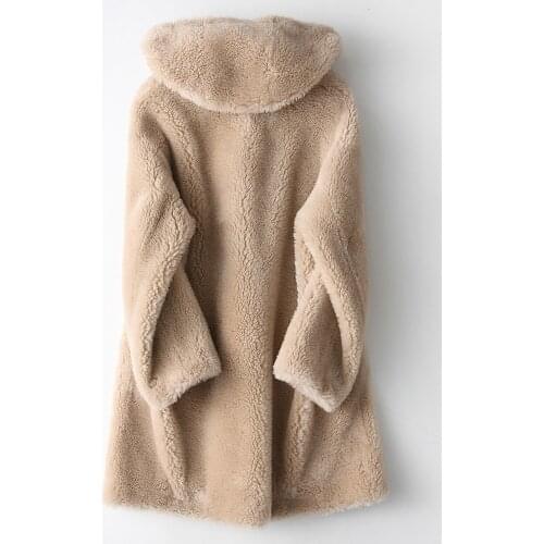 Wool 100% Fur Coat Female Sheep Shearling Fur Jackets 2020 Winter Jacket Women Hooded Long Coats Korean Overcoat MY3781 s