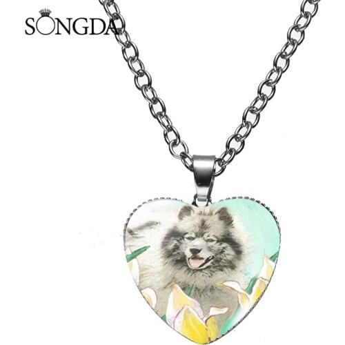 SONGDA-Flowers Heart Shape Glass Dome Pendant Necklace Pink Tulip of Good Wishes Choker Chain Cabochon Necklace For Gift Jewelry