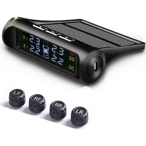 Car General Smart Wireless Tire Pressure Monitoring System Tire Safety Sensor TPMS Solar Digital LCD Display Tire Leak Detector
