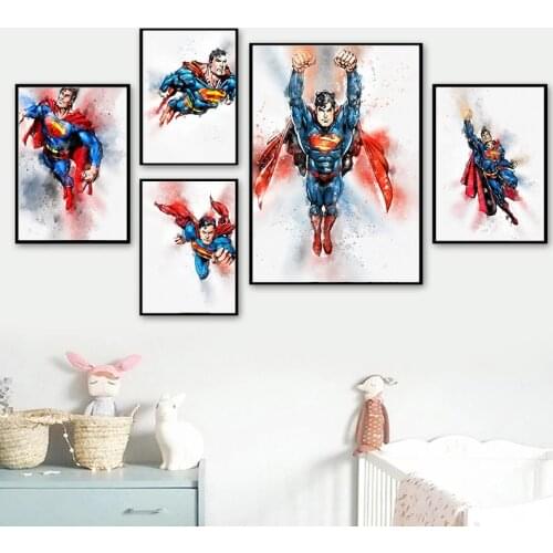 Superman Watercolour Posters Wall Art Print Canvas Painting Nursery Painting Nordic Kid Decoration Picture Baby Bedroom Decor