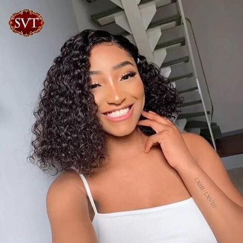 SVT Malaysian Short Curly Bob Wig Human Hair Wigs For Women Free Middle Part Jerry Kinky Curly Bob 4x4 Lace Closure Frontal Wig