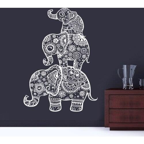 Three Elephant Wall Decals India Mandala Buddha OM Vinyl Bedroom Wall Stickers Elaphant Mandala Symbol Mural CW-69