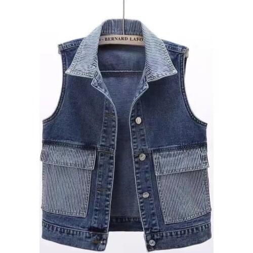 All-match Sleeveless Denim Vest Jacket New Autumn Women Waistcoat Short Jacket Female Casual Jeans Vest Coat Tops Outerwear 5XL