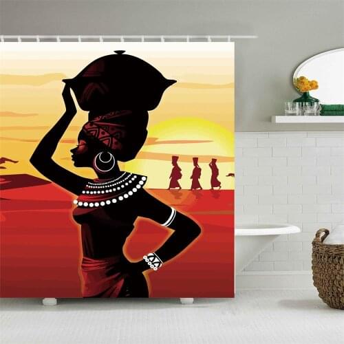 Dafield Womens Shower Curtain African Afro Lady Girls Waterproof Fabric Bathroom Standard Size 180x180