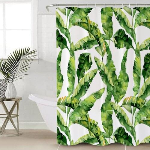 Banana Leaf Tropical Plant Leaves Shower Curtain Bathroom Decorative Waterproof Polyester Fabric Curtain for Bathroom