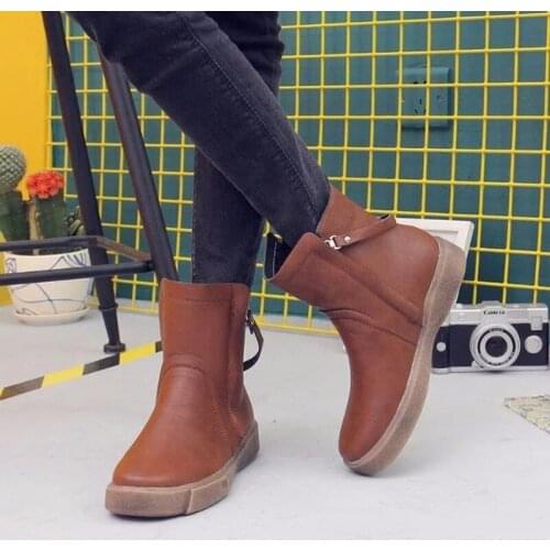 2020 Winter New Solid Color Double Zipper Boots Flat Bottom Non-slip Soft PU Warm Fashion Comfortable Casual Womens Boots B11