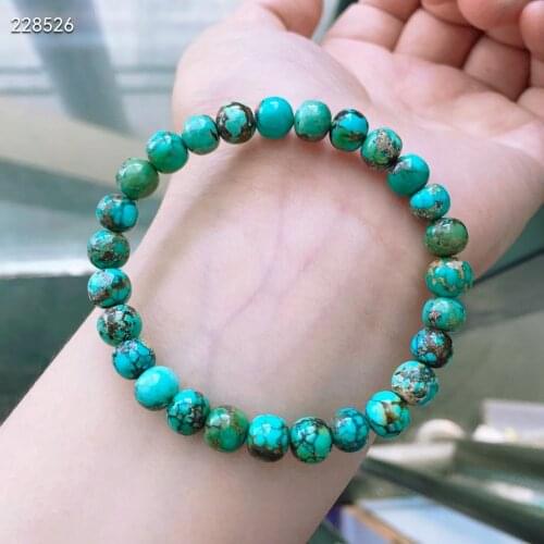 Genuine Natural Green Blue Turquoise Woman Crystal Rare Round Beads Bracelet 7.2mm Gemstone Turquoise Jewelry AAAAA