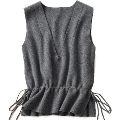 Spring and autumn new cashmere vest female V-neck pullover knit vest sleeveless sweater fashion simple short womens pullovers