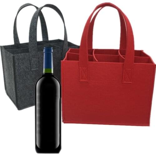1PC Reusable Felt Bag Gift Wine Bag Wine Holder Beer Bottle Shopping Tote Bag Bottle Carrier with 6 Bottles Divider Washable