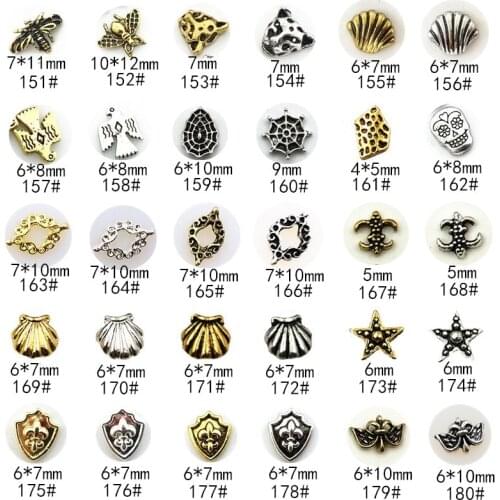10Pcs/Lot Vintage Series 6 Bee Lion Lips Shell Cobweb Cross 3D DIY Metal Alloy Nail Art Deco Stickers/Charms/ Tools for Manicure