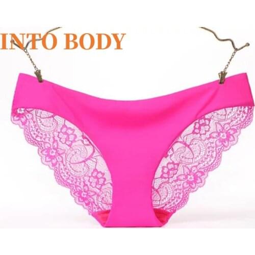 INTO BODY 2pcs/Sexy Lace Panties Ladies Ice Silk Underwear Seamless Pants Girls Underwear Panties Thong Transparent Underwear