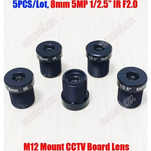 5PCS/Lot 5MP 1/2.5" 8mm F2.0 Fixed IR MTV CCTV Board Lens M12 Mount for 3MP 4MP 5 Megapixel Security Analog IP Camera by Excelax