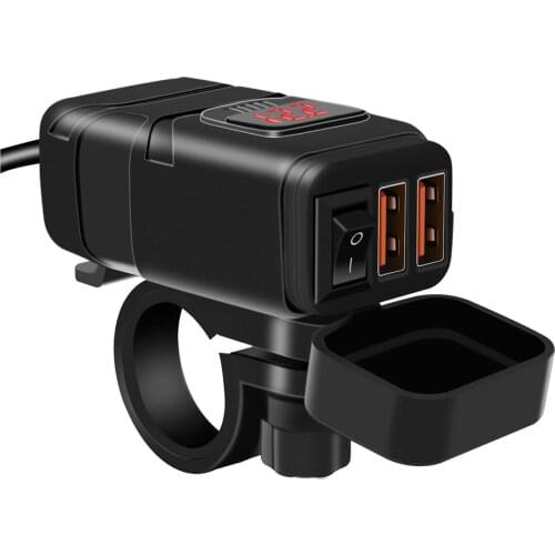 Car Charger Dual USB Charger Waterproof QC3.0 Fast Chargers With Voltmeter And Mounting Bracket For 12V Motorcycles