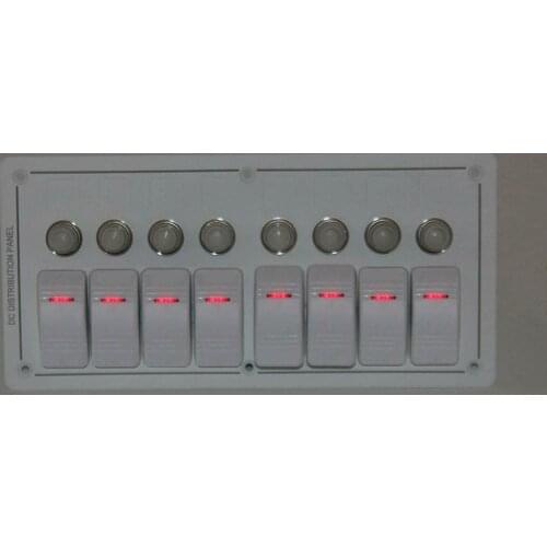 White 8 Gangs Aluminium LED Rocker switch panel Circuit Breaker protector Waterproof Marine Boat Switch Car Boat Marine 12V-24V