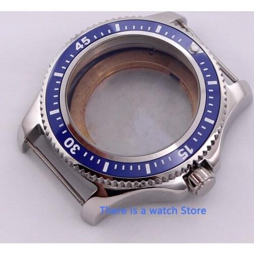 BLIGER 44mm Blue Ceramic Rotating Bezel 316L Stainless Steel Watch Case Fit ETA 2836 MIYOTA 8215 821A DG 2813 Movement