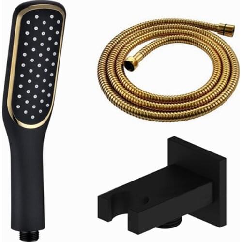 Matt black brass shower holder abs Hand Held Shower Head With gold Wall Connector 1.5m Hose Set TH047