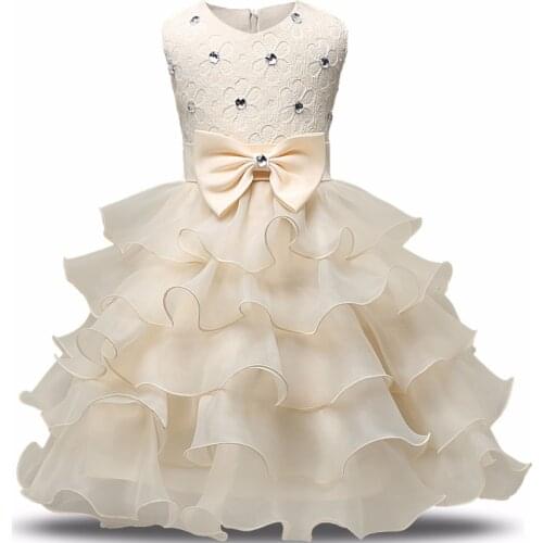 Beading Flower Children Girls Clothes Big Bow Decoration Kids Dresses for Girls Christmas New Year Party Princess Costume