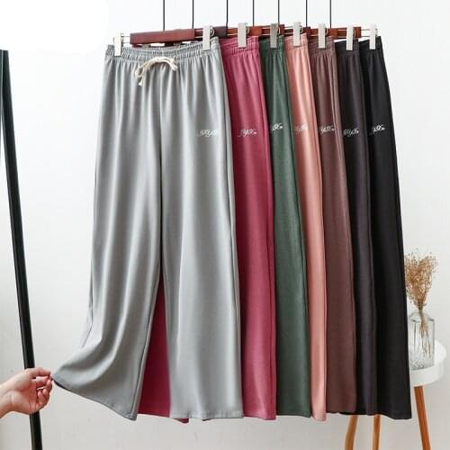 Fdfklak Black/Pink Casual Women Sleep Pants Solid Loose Pajama Pijama Bottoms Plus Size M-2XL Home Clothes Ladies Nightwear