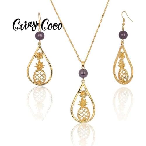 Hawaiian Polynesian Pineapple Necklaces Jewelry Sets Fashion Zinc Alloy Chain Pendant Necklace New Design Earring Set for Women