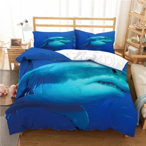Blue ocean shark bedding set 3d duvet cover set adult and child bedclothes shark pattern bed linen twin full queen king size
