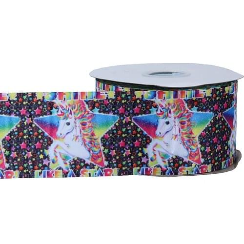 FLRA Ribbon 3"75mm cartoon unicorn printed grosgrain ribbon rainbow horse ribbon handmade hair bows