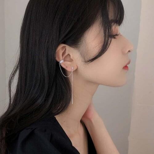 Luckydays New 1pcs Ear Cuff Clip Earrings Minimalist Long Chain Cubic Zircon Ear Jewelry For Women Korean Fashion Gifts