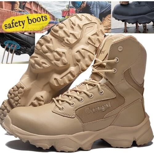 Men Safety Boots Waterproof Safety Shoes Security Steel Toe Cap Military Boots Working Steel Toe Anti-Smashing Mens Work Boots