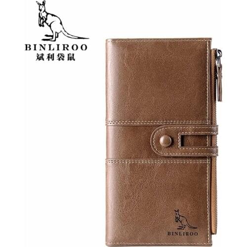 2021 New Crazy Horse Vintage Genuine Leather Men Wallets Zipper Business Card Holder Male Block RFID Fold Purse Men Wallets