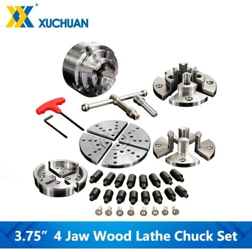 4-Jaw Wood Lathe Self-center Chuck Set 3.75"inch M33x3.5/1inch 8TPI Aluminum Boxes For Woodworking Turning Lathe Tools