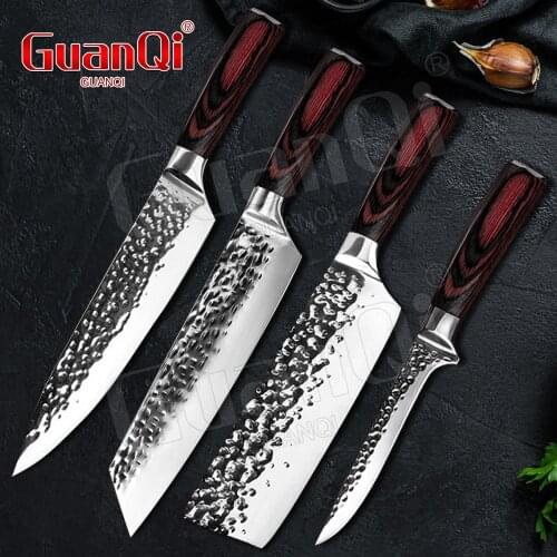 4PCS Forged Kitchen Chef Knife Set Stainless Steel Chef Knife Handmade Forged Meat Cleaver Knifes Utility Kitchen Cooking Tools