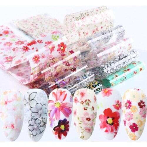 10Sheets Nail Sticker Starry Sky Floral Print Fashion Nails Art Sticker Transfer Decals Manicure Salon Tools