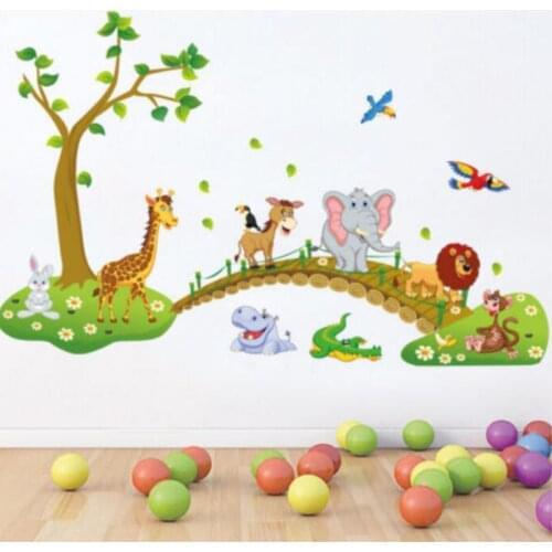Wall Paper New Animal Wall Sticker Monkey Giraffe Tree Mural Nursery Baby Kids Room Decal Decor