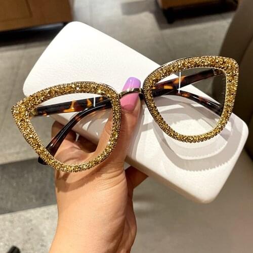 2021 Custome Prescription Glasses Blue Light Frame cat eye Rhinestone sunglasses vintage frame for women