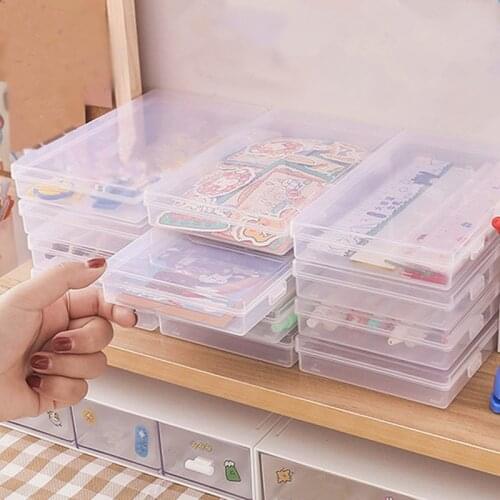 Transparent Desktop Organizer Pencil Box Plastic Desk Storage Box Classification Box School Office Stationery Desk Storage