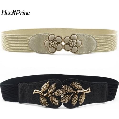 New Vintage Design Belt For Women alloy Buckle Wide Elastic Stretch Waist Belt Female PU Leather Fashion Joker Belt