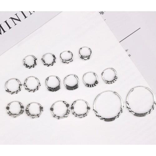 1Pair New Vintage Simple Mini Small Hoop Earrings For Women Bohemian Punk Tribal Twist Endless Circle Stud Earrings Jewelry