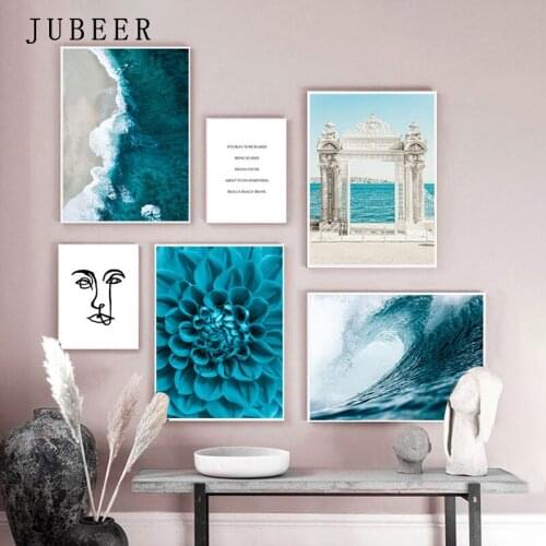 Nordic Style Blue Flower Posters and Prints Dolmabahce Sarayi Wall Art Sea Decorative Picture for Living Room Landscape Wall Art