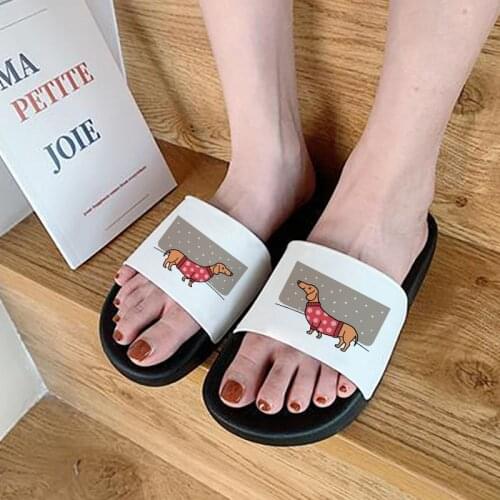 2021 women slippers Cute dog Printed Shoes Outdoor Indoor Home Non-slip Slides Summer Beach Comfortable Flip Flops