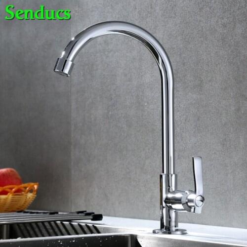 Senducs Single Cold Kitchen Faucet with Quality Brass Cold Kitchen Sink Faucet for Hot Sale Polished Chrome Kitchen Water Taps