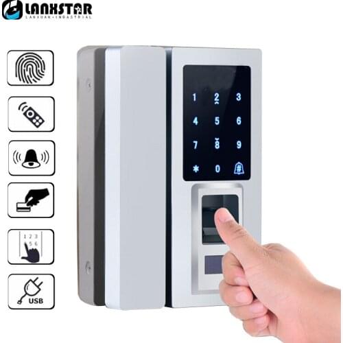 Lanxstar Glass Door Intelligent Electronic Door Lock Touch Screen Fingerprint /Password Code /RFID Card Keyless Latch smart Lock