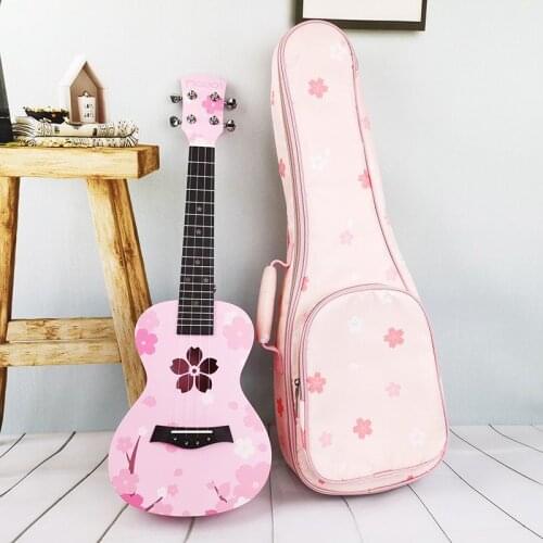 Ukulele female beginner cherry blossom personality pink girls cute 23-inch carbon string children small guitar