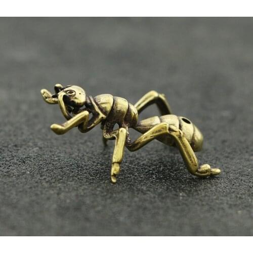 Retro Copper Ant Miniatures Figurines Desk Small Ornaments Brass tea pet ornaments Antique Statue Crafts Accessories