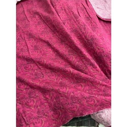 High quality burgundy linen printed garment fabric