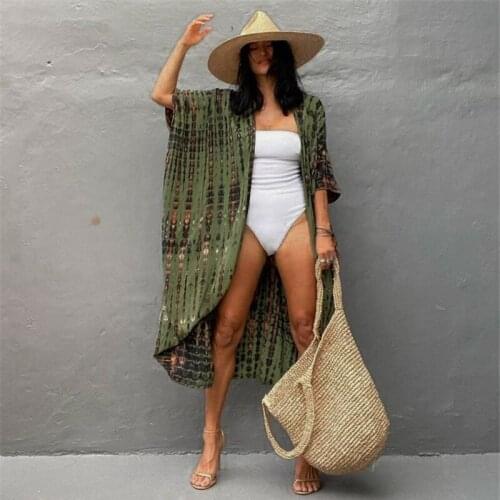 Summer Chic Resortwear Duster Coats Women Airy Light Bikini Cover Up Ethnic Tie Dye Stripe Photogenic Beach Kimono Belt Cardigan