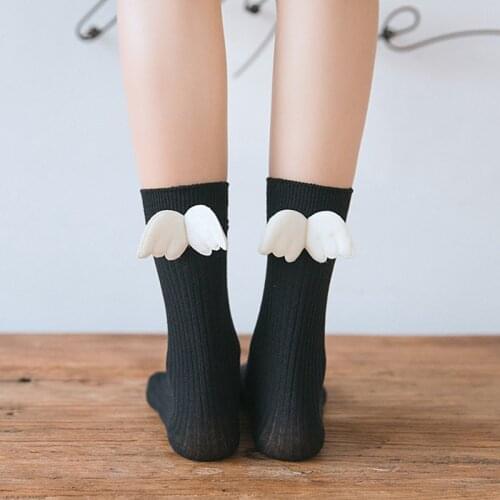 Women Short Socks Lolita JK Uniform Winngs Fairy Cosplay Accessories Korea Harajuku Sock Black Piles of Short Sock Colleage Sock