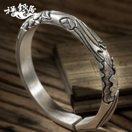 Fine silver lotus national wind restoring ancient ways in fashionable sterling silver bracelet female silver ornament