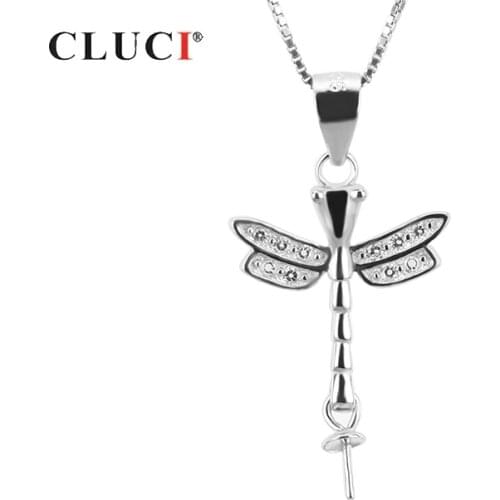 CLUCI Silver 925 Pearl Pendant Mounting for Women Necklace Making 925 Sterling Silver Dragonfly Shaped Pendant Jewelry SP016SB