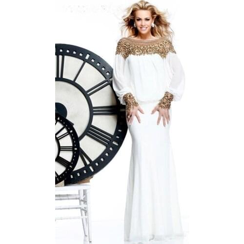 Robe De Soiree Arabic Style White Chiffon Long Sleeves Mermaid Evening Gown 2018 Dubai Muslim Women mother of the bride dresses